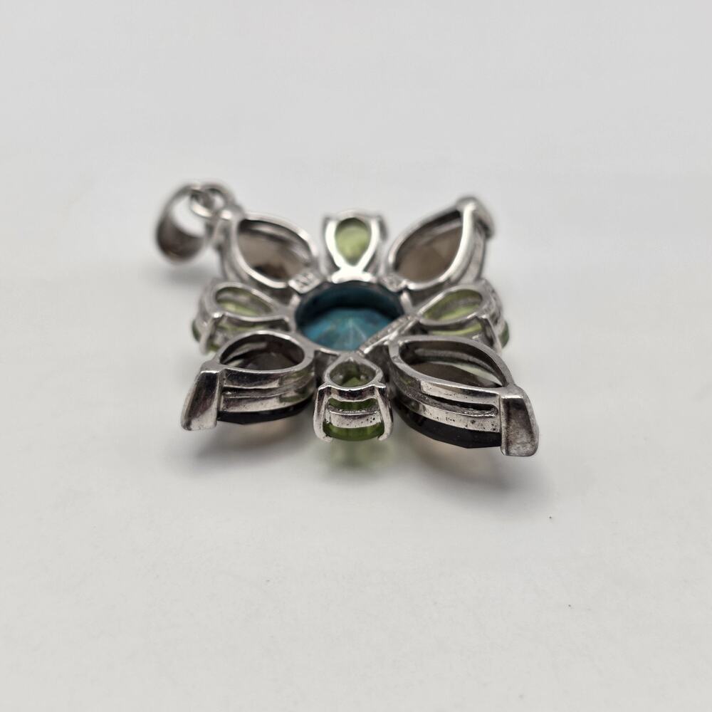 ATI Thailand Sterling Silver Turquoise Peridot Quartz Flower Pendant - Picture 8 of 11
